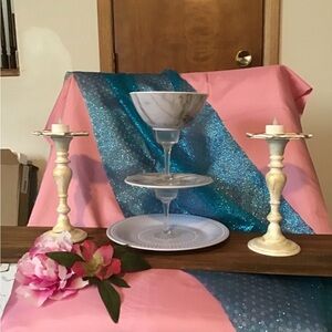 White Candlesticks and Tier Tray